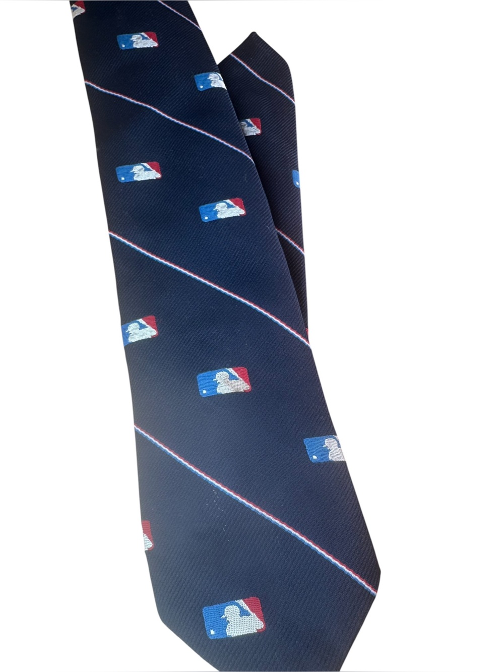 Vintage 1980s Cervantes MLB major League baseball Navy Striped Polyester Necktie
